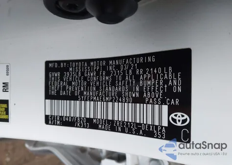 2021 Toyota Corolla Le from USA, damaged, VIN 5YFEPMAE6MP224890